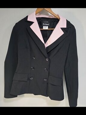 Vintage Be Smart Women's Black Double-Breasted Blazer with Pink Lapel